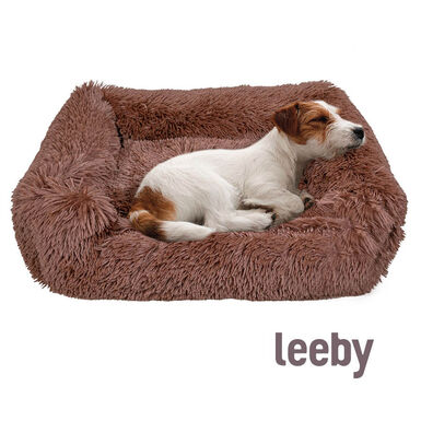 Leeby Cama Suave Anti Stress de Pelo Castanho para cães